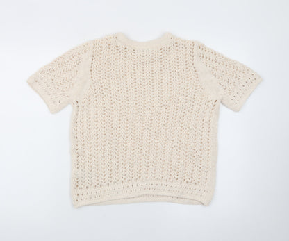 Marks and Spencer Women’s Beige Open-Knit Short Sleeve Jumper M
