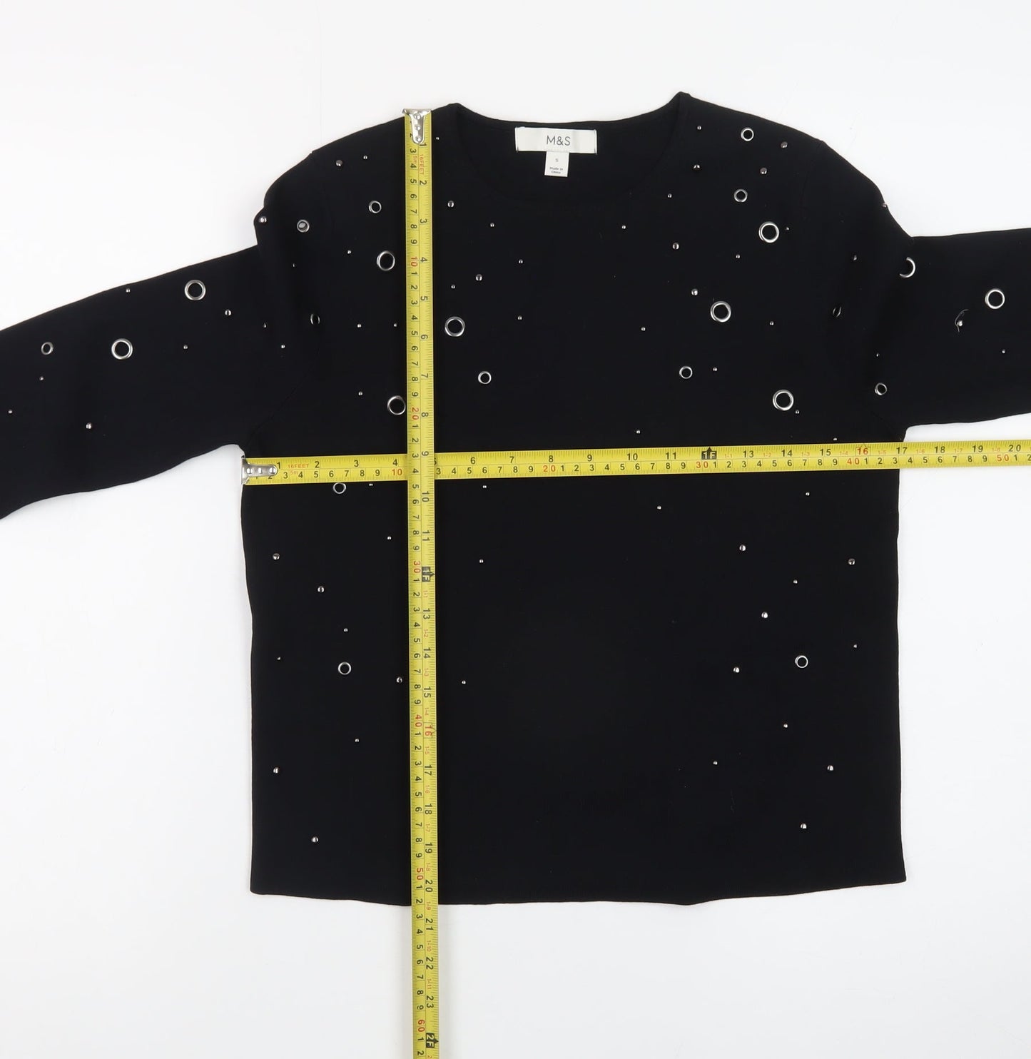 Marks and Spencer Women’s Black Studded Crew Neck Knit Jumper Size S