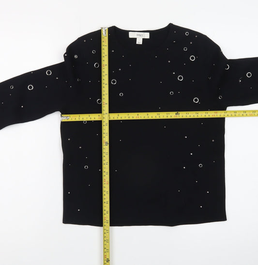 Marks and Spencer Women’s Black Studded Crew Neck Knit Jumper Size S