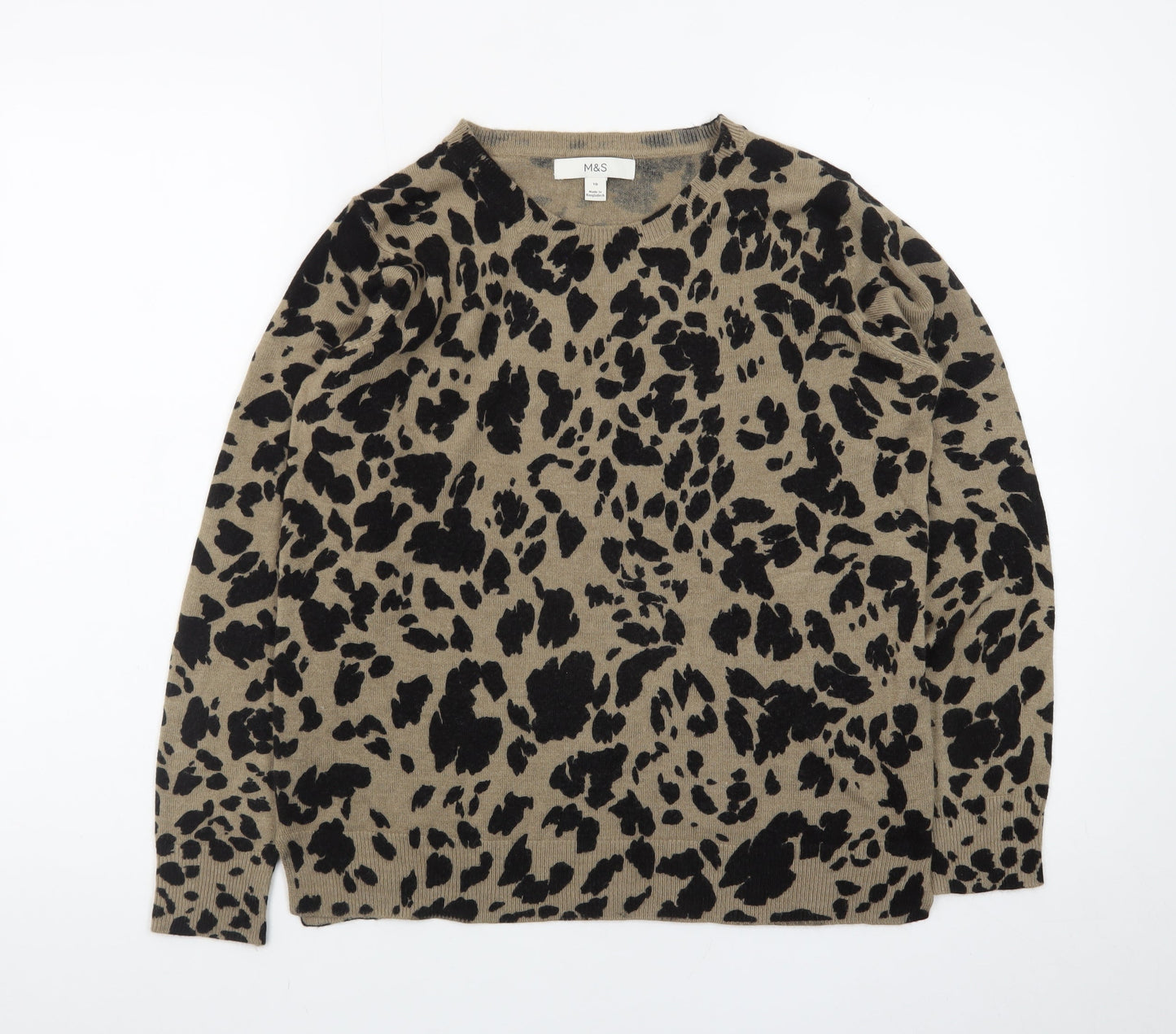 Marks and Spencer Women's Brown Leopard Print Cotton Jumper Size 10