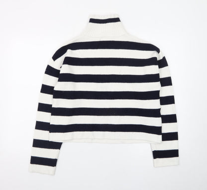 MNG Women's Black & White Striped High Neck Zip Jumper Size L