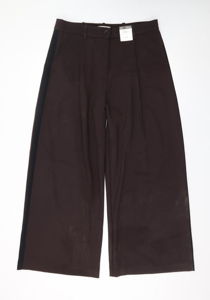 Marks and Spencer Women Brown Size 14 Wide-Leg Trousers