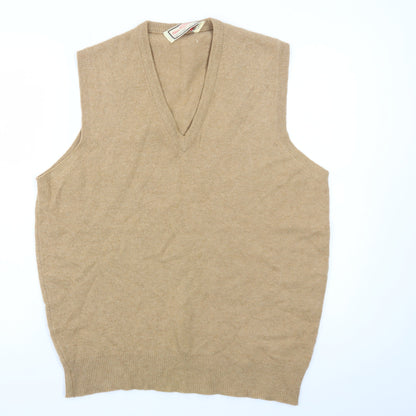 Alan Paine Mens Beige Wool Sleeveless V-Neck Sweater Vest Size L