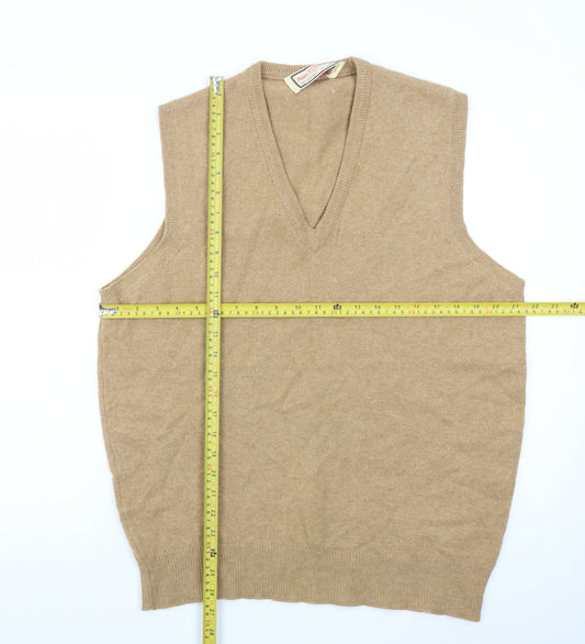 Alan Paine Mens Beige Wool Sleeveless V-Neck Sweater Vest Size L