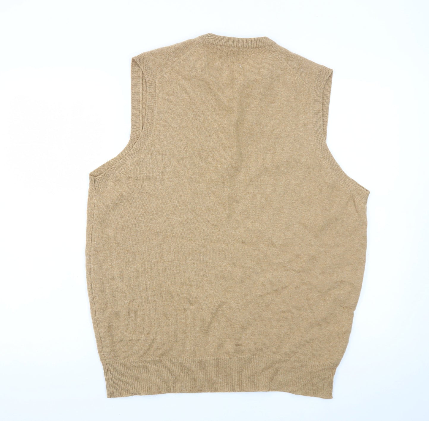 Alan Paine Mens Beige Wool Sleeveless V-Neck Sweater Vest Size L