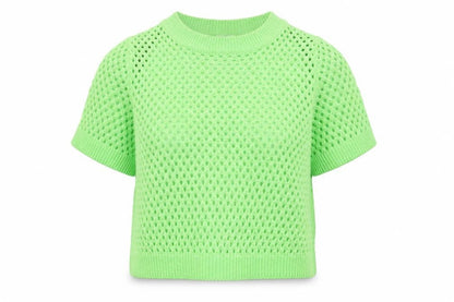 H&M Divided Women Green Open Knit Short Sleeve Jumper Size 8