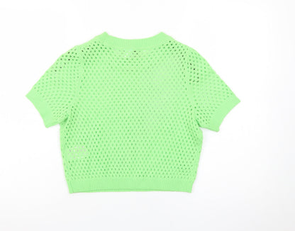 H&M Divided Women Green Open Knit Short Sleeve Jumper Size 8