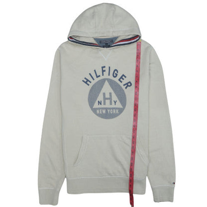 Tommy Hilfiger Mens Beige Pullover Hoodie L Vintage Fit Logo Fleece