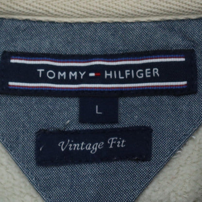Tommy Hilfiger Mens Beige Pullover Hoodie L Vintage Fit Logo Fleece
