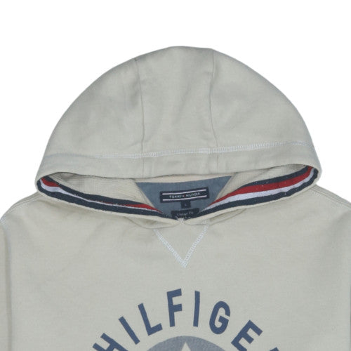 Tommy Hilfiger Mens Beige Pullover Hoodie L Vintage Fit Logo Fleece