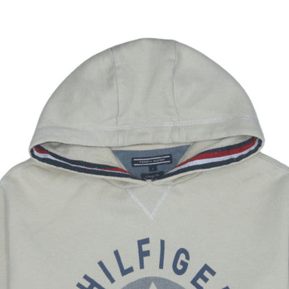 Tommy Hilfiger Mens Beige Pullover Hoodie L Vintage Fit Logo Fleece