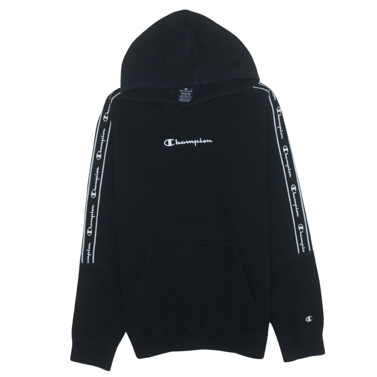 Champion Men's Black Medium Pullover Hoodie Logo Tape Sleeve