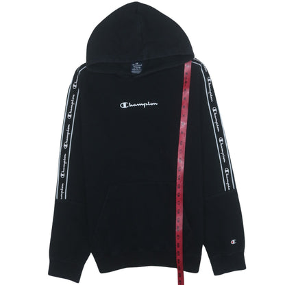 Champion Men's Black Medium Pullover Hoodie Logo Tape Sleeve