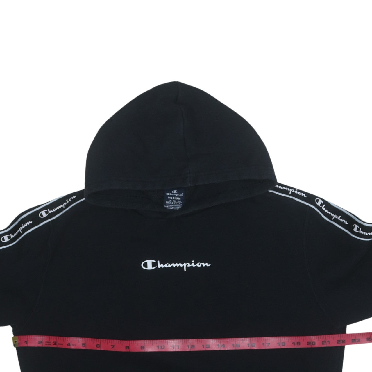 Champion Men's Black Medium Pullover Hoodie Logo Tape Sleeve