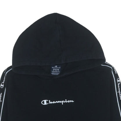 Champion Men's Black Medium Pullover Hoodie Logo Tape Sleeve