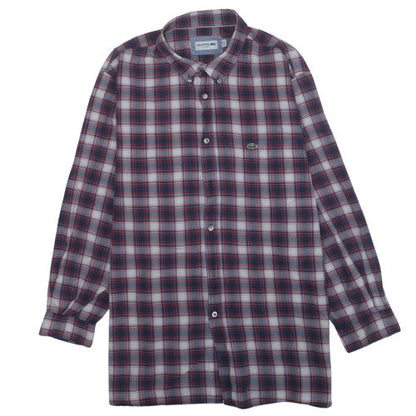 Lacoste Men's Blue Plaid Regular Fit Cotton Long Sleeve Shirt 2XL