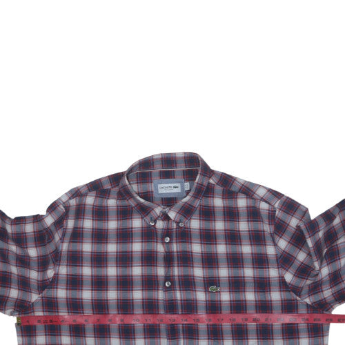 Lacoste Men's Blue Plaid Regular Fit Cotton Long Sleeve Shirt 2XL