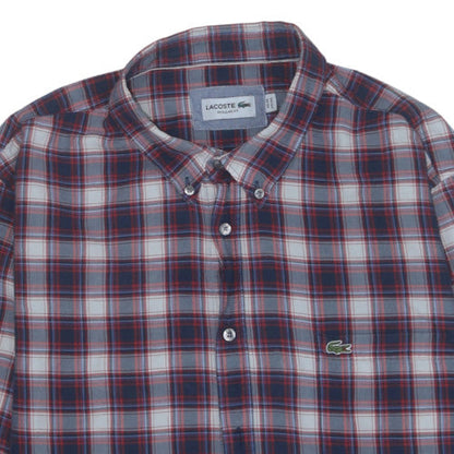Lacoste Men's Blue Plaid Regular Fit Cotton Long Sleeve Shirt 2XL