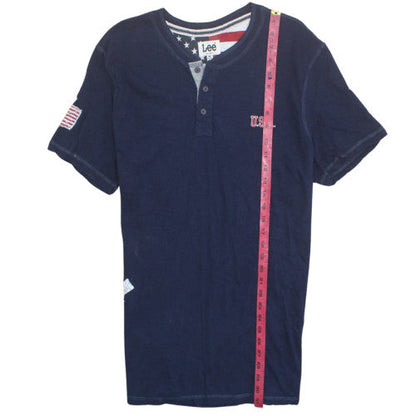 Lee Men's Blue USA Henley Polo Shirt XL Cotton Short Sleeve