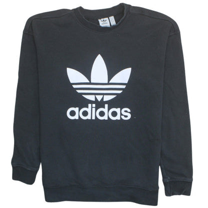 Adidas Womens Black Crew Neck Logo Sweatshirt UK 12