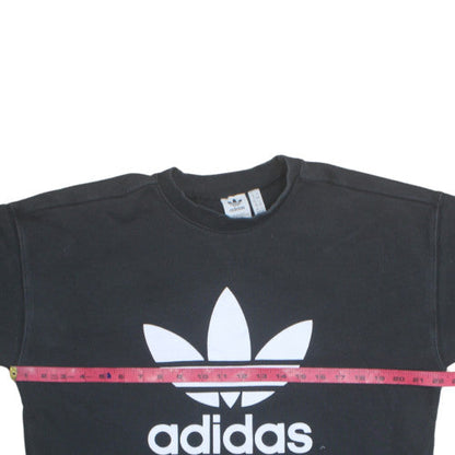 Adidas Womens Black Crew Neck Logo Sweatshirt UK 12