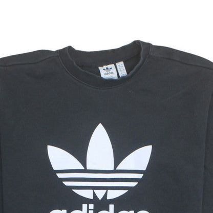Adidas Womens Black Crew Neck Logo Sweatshirt UK 12