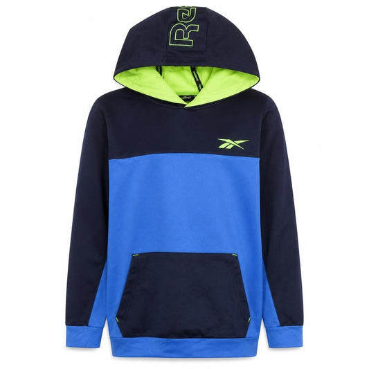 Front view of Reebok boys’ blue navy pullover hoodie 15-16 years athletic style