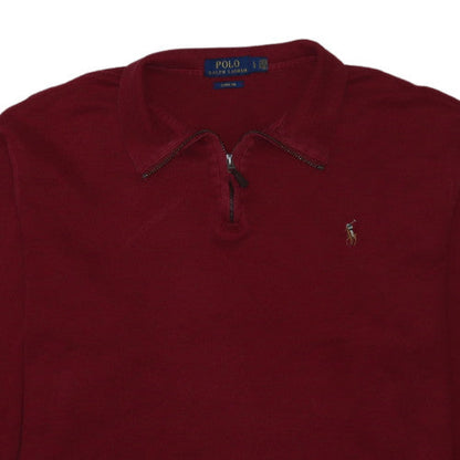 Ralph Lauren Men's Red 1/4 Zip Cotton Collared Jumper Size L