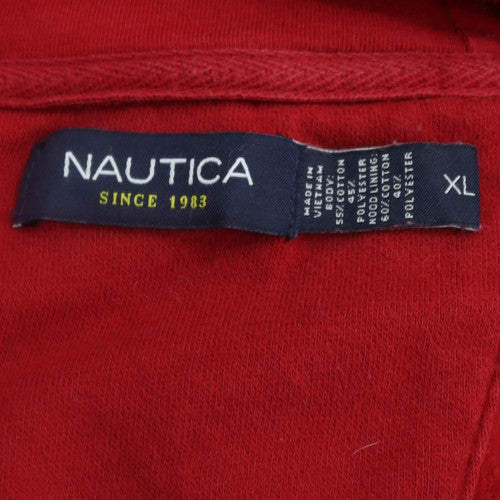 Nautica Men Red Pullover Hoodie XL Fleece Cotton Blend