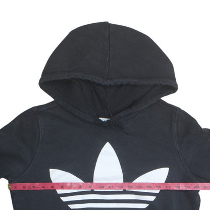 Adidas Womens Black Trefoil Pullover Hoodie Size 14 Cotton Blend