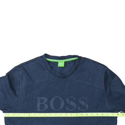 Hugo Boss Men's Blue Logo Crew Neck Cotton Sweatshirt - Size L