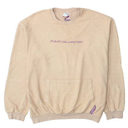 Puma Women Beige Pullover Sweatshirt M Crew Neck Cotton Blend