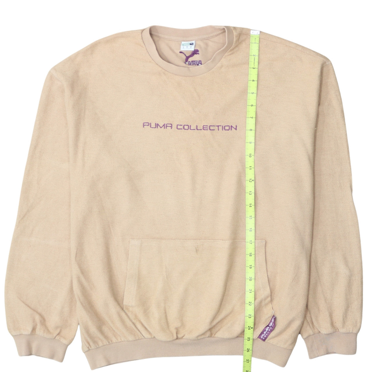 Puma Women Beige Pullover Sweatshirt M Crew Neck Cotton Blend