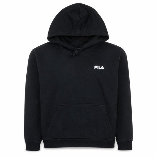 Front view of Fila Women’s Black Pullover Hoodie Small Cotton Blend Logo Hooded Sweatshirt