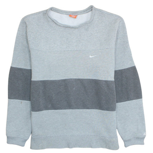 Nike Men's Grey Striped Crew Neck Fleece Sweatshirt Size M