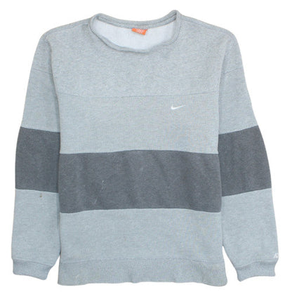 Nike Men's Grey Striped Crew Neck Fleece Sweatshirt Size M