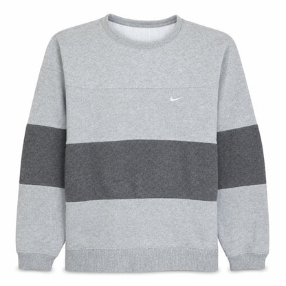 Nike Men's Grey Striped Crew Neck Fleece Sweatshirt Size M