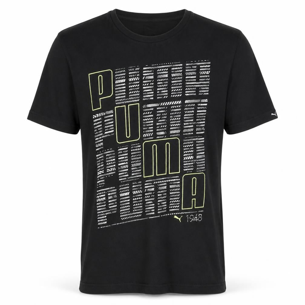 Puma Men's Black Graphic Print Crew Neck Cotton T-Shirt Size M