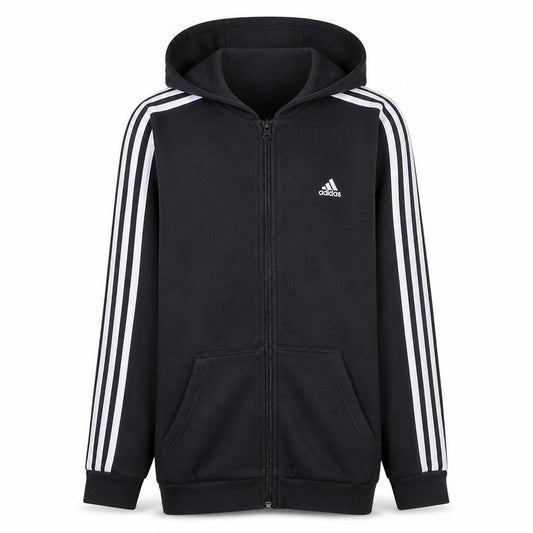 Front view of Adidas boys’ black full zip hoodie 15-16 years classic sportswear