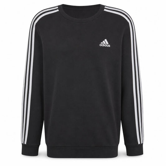 Front view of Adidas Men's Black Long Sleeve Crew Neck Pullover Sweatshirt L