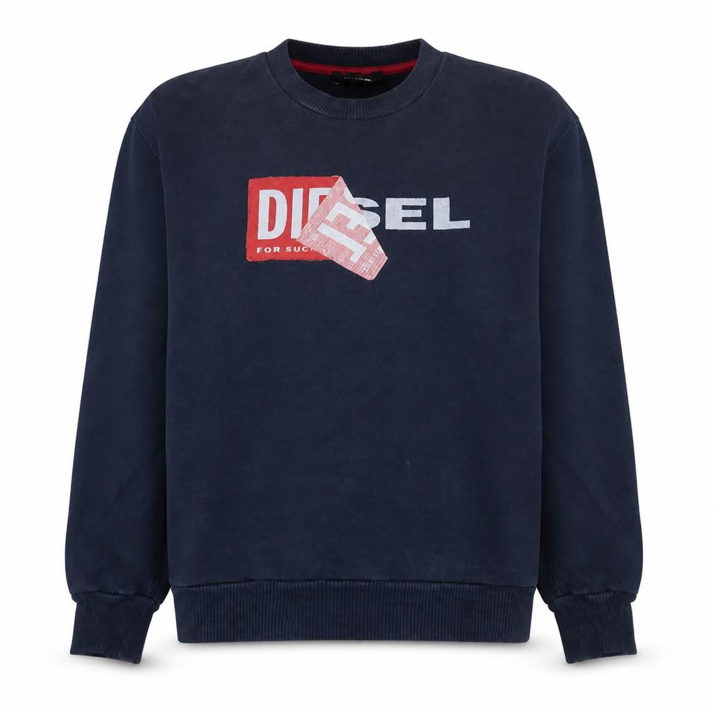 Diesel Men's Blue Logo Crew Neck Cotton Sweatshirt Size L