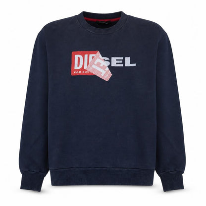 Diesel Men's Blue Logo Crew Neck Cotton Sweatshirt Size L