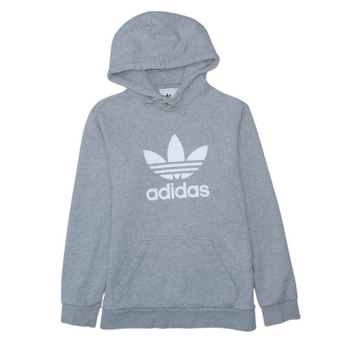 Adidas Men Grey Pullover Hoodie Small Logo Fleece Sweatshirt