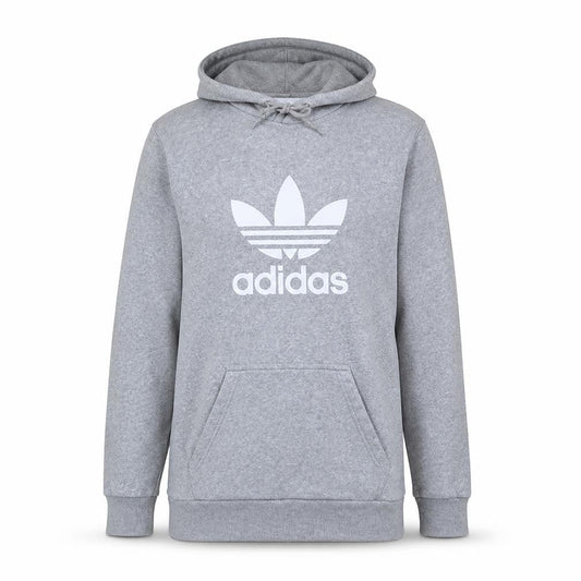 Front view of Adidas Men Grey Pullover Hoodie Small Logo Fleece Sweatshirt