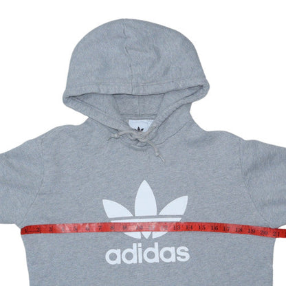 Adidas Men Grey Pullover Hoodie Small Logo Fleece Sweatshirt
