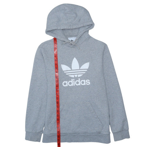 Adidas Men Grey Pullover Hoodie Small Logo Fleece Sweatshirt