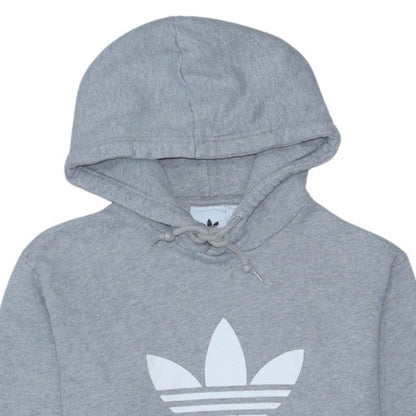 Adidas Men Grey Pullover Hoodie Small Logo Fleece Sweatshirt