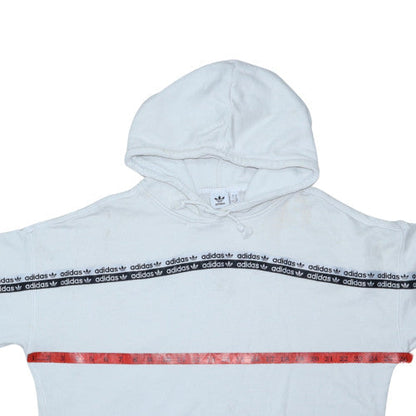 Adidas Womens White Pullover Hoodie Size 14 Logo Trim Cotton