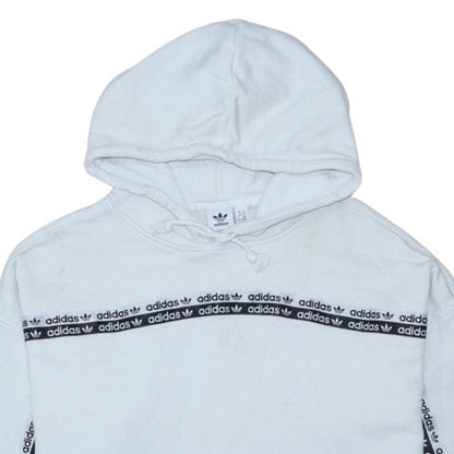Adidas Womens White Pullover Hoodie Size 14 Logo Trim Cotton