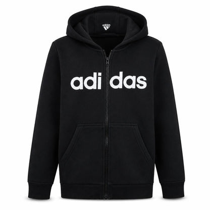 Front view of adidas boys’ black full zip hoodie 13-14 years fleece sportswear